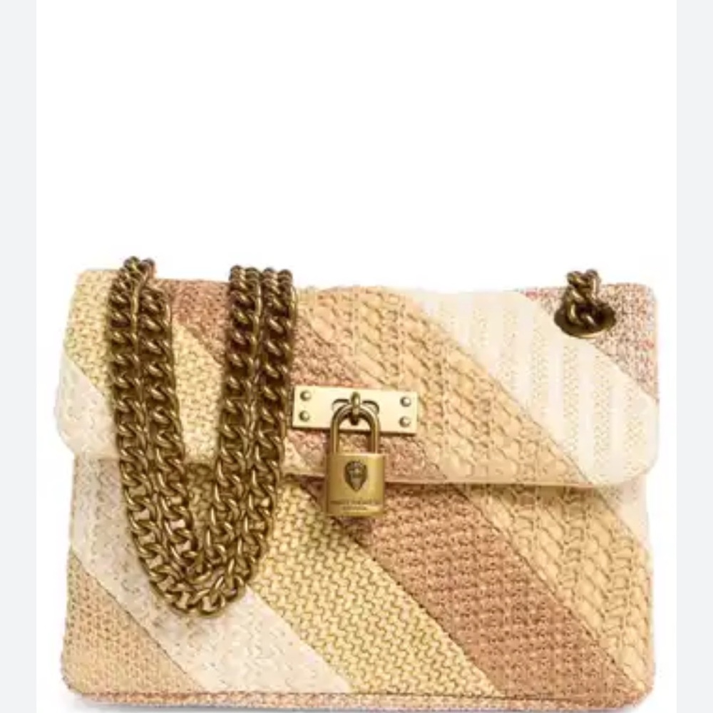 Kurt Geiger Small Brixton Tan and Cream Quilted Shoulder Bag with Gold Chain